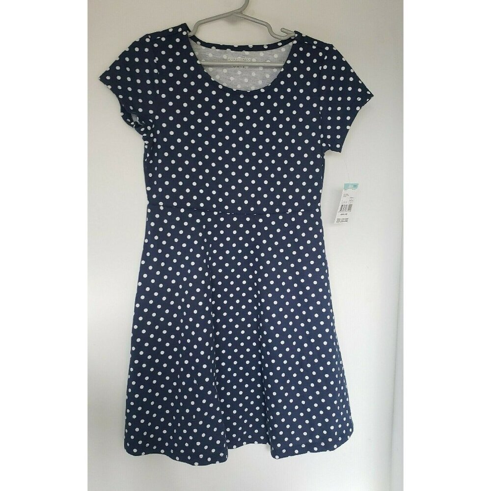 NWT Toughskins Girls Navy Polka Dot Dress Size 5/6